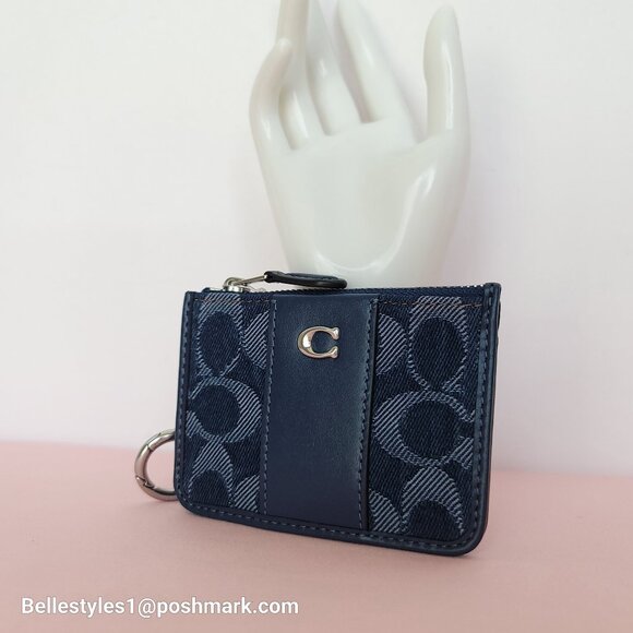 COACH Mini Skinny ID Card Case in Denim Signature- Deep Blue multi color⭐ - Picture 3 of 16
